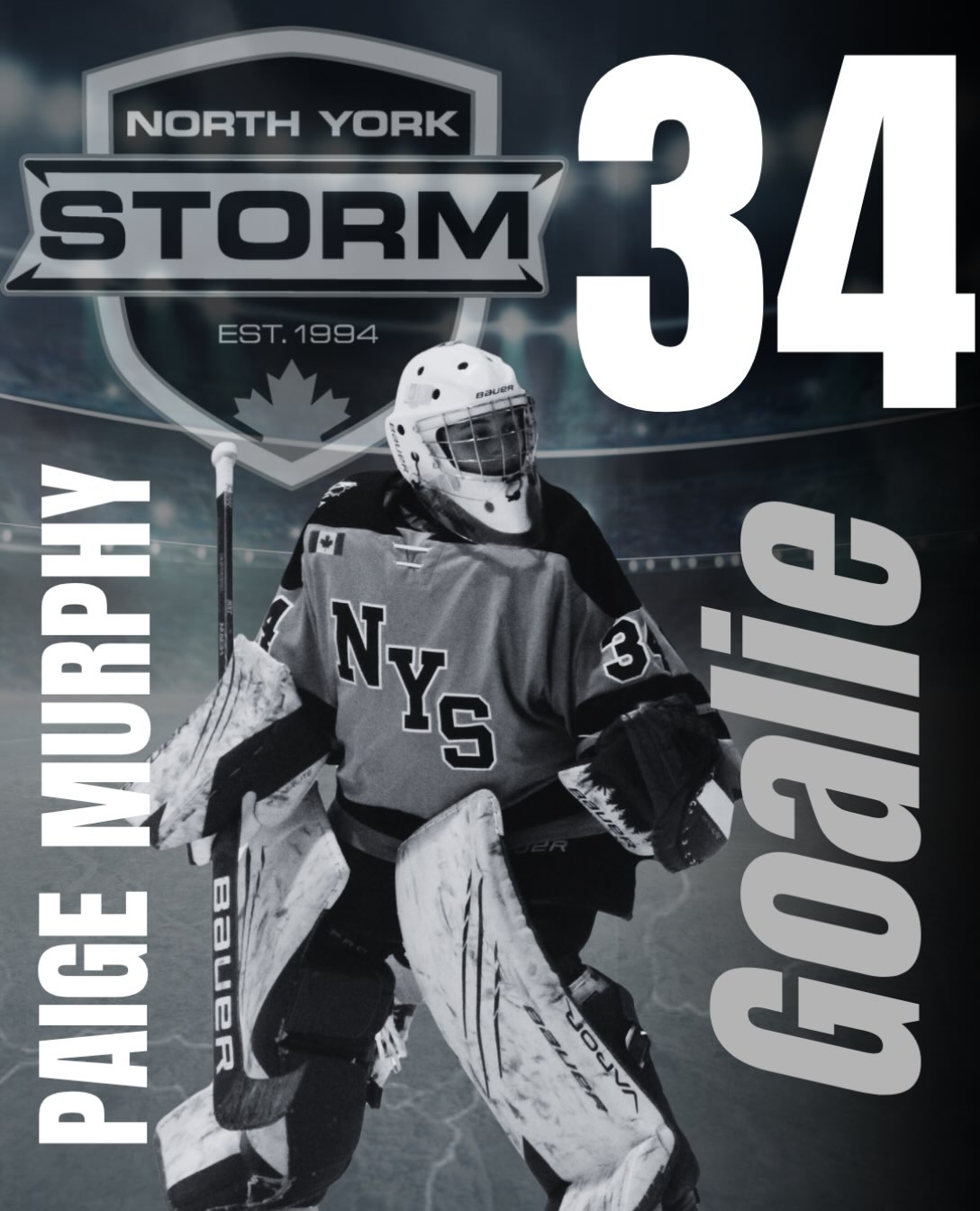 North York Storm goalie Paige Murphy, number 34, pictured on the ice